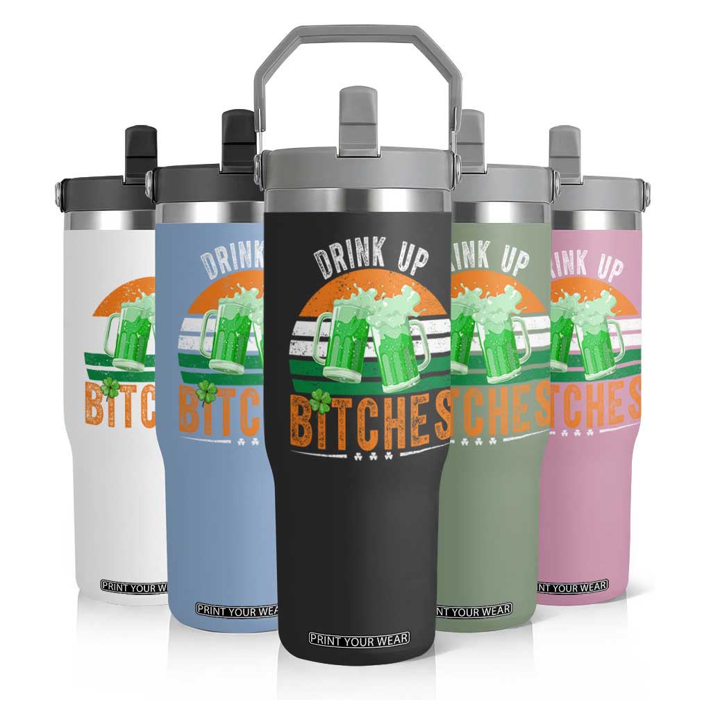 Funny St Patrick's Day Irish Beer Drinking Flip Straw Tumbler Drink Up Bitches Beer Mug TS11 Print Your Wear