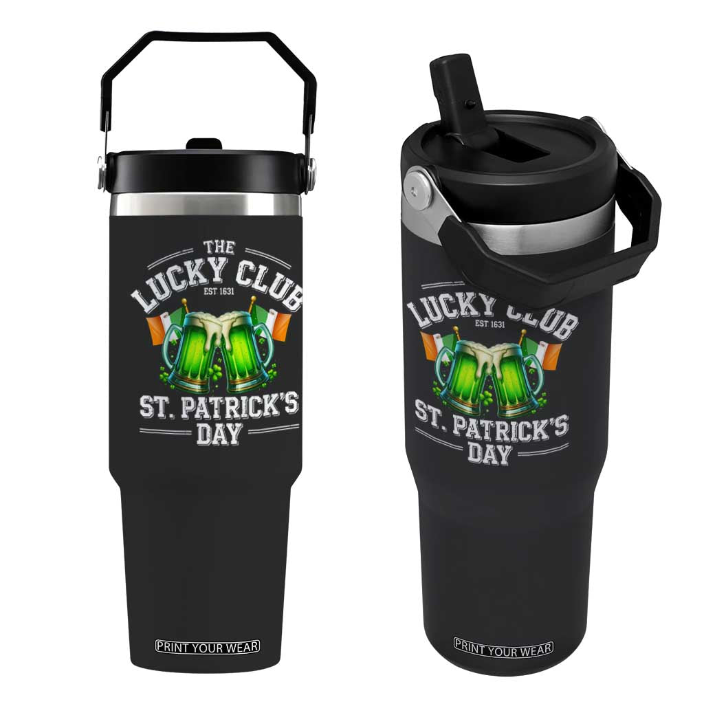 Funny St Patrick's Day Irish Beer Drinking Flip Straw Tumbler The Lucky Beer Club Ireland Flag TS11 One Size: 30 oz Black Print Your Wear