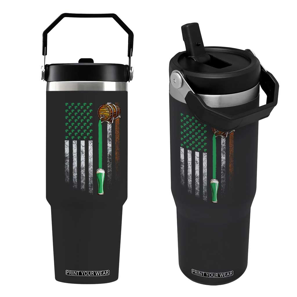 Funny St Patrick's Day Irish Beer Drinking Flip Straw Tumbler Vintage Irish American Flag TS11 One Size: 30 oz Black Print Your Wear