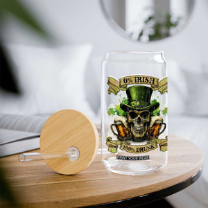 Funny St Patrick's Day Irish Beer Drinking Glass Can 0% Irish 100% Drunk Skull TS11 Print Your Wear