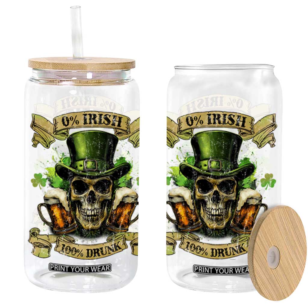 Funny St Patrick's Day Irish Beer Drinking Glass Can 0% Irish 100% Drunk Skull TS11 Black Print Your Wear