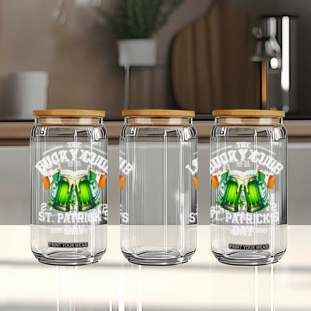 Funny St Patrick's Day Irish Beer Drinking Glass Can The Lucky Beer Club Ireland Flag TS11 Print Your Wear