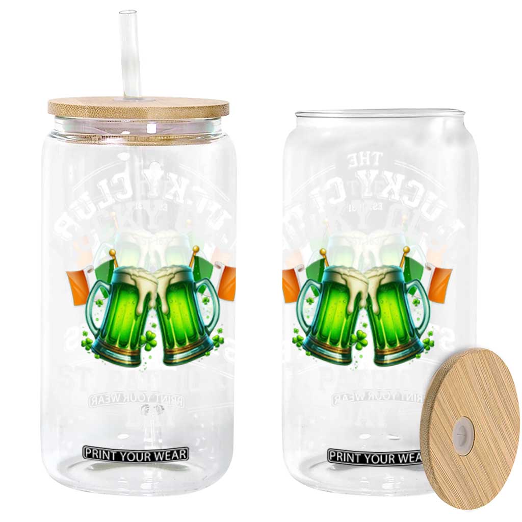 Funny St Patrick's Day Irish Beer Drinking Glass Can The Lucky Beer Club Ireland Flag TS11 Black Print Your Wear