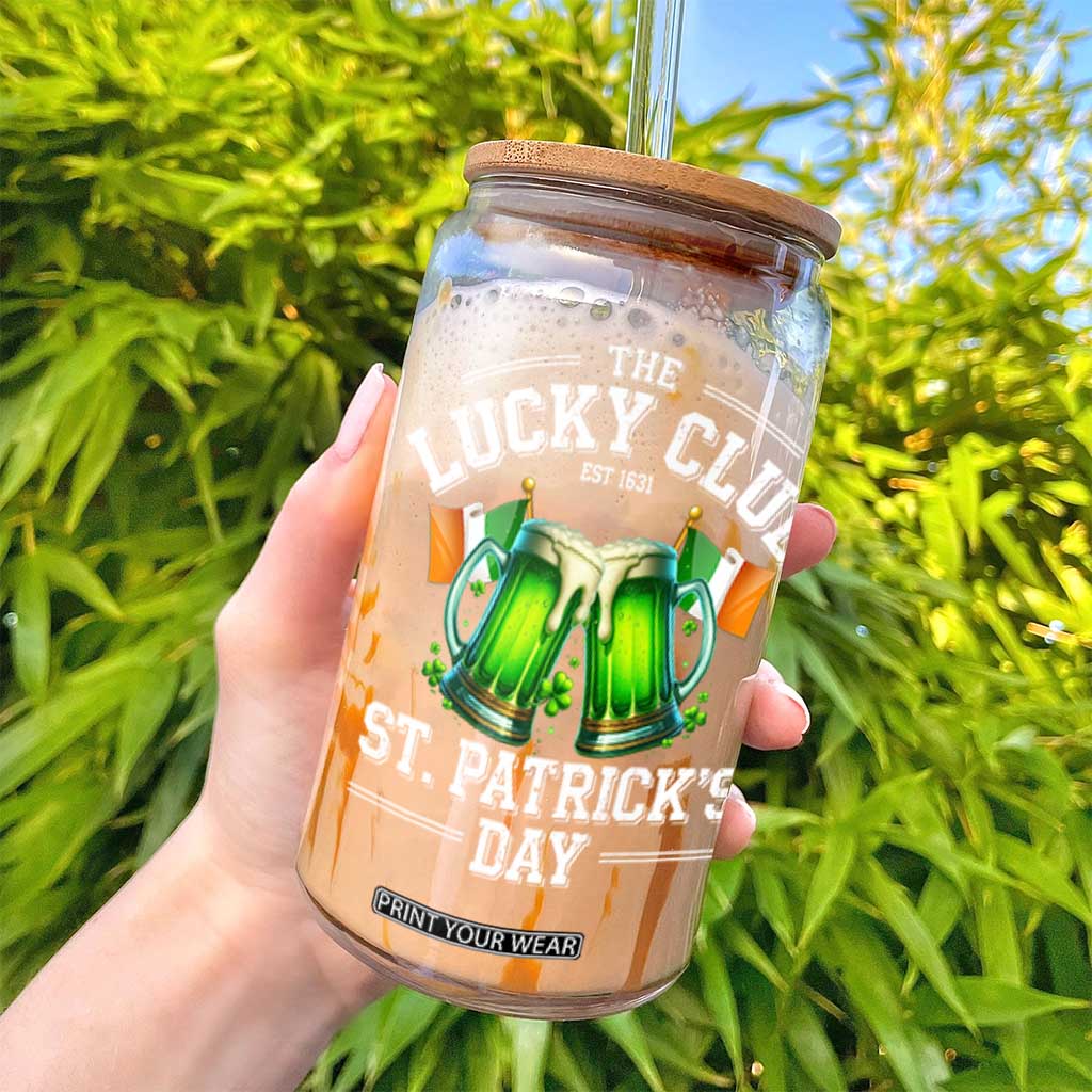 Funny St Patrick's Day Irish Beer Drinking Glass Can The Lucky Beer Club Ireland Flag TS11 Print Your Wear