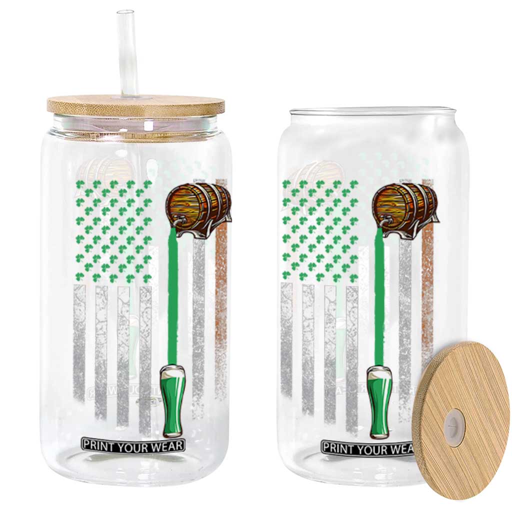 Funny St Patrick's Day Irish Beer Drinking Glass Can Vintage Irish American Flag TS11 Black Print Your Wear
