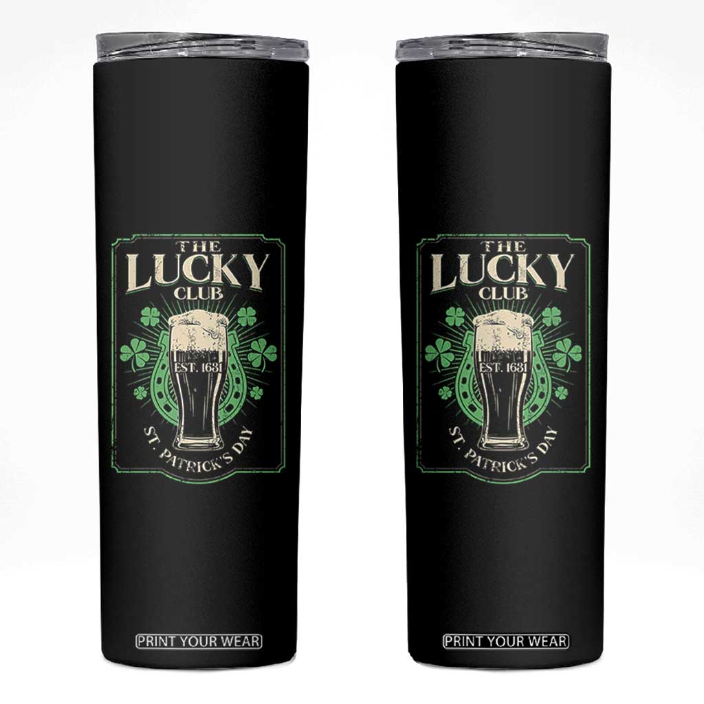 Funny St Patrick's Day Irish Beer Drinking Skinny Tumbler The Lucky Beer Club Horseshoe TS11 Black Print Your Wear