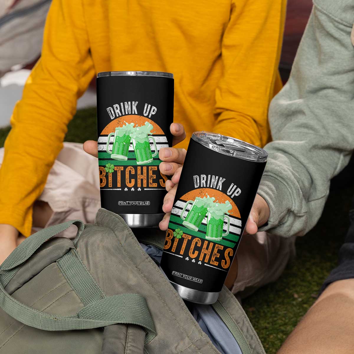 Funny St Patrick's Day Irish Beer Drinking Tumbler Cup Drink Up Bitches Beer Mug TS11 Print Your Wear