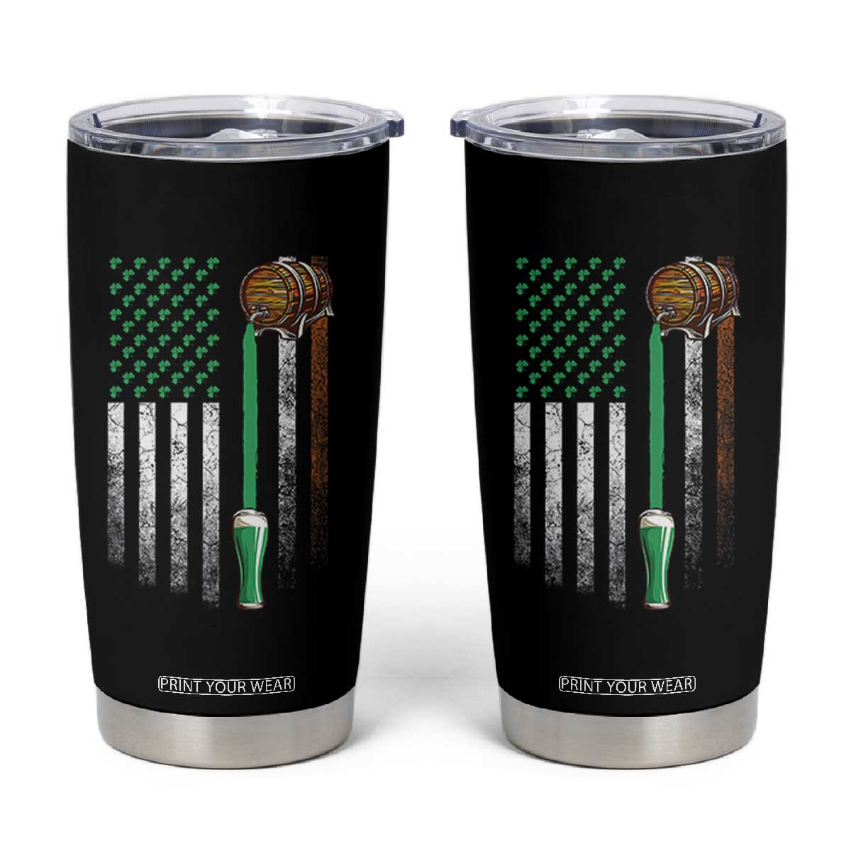 Funny St Patrick's Day Irish Beer Drinking Tumbler Cup Vintage Irish American Flag TS11 Black Print Your Wear