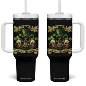 Funny St Patrick's Day Irish Beer Drinking Tumbler With Handle 0% Irish 100% Drunk Skull TS11 One Size: 40 oz Black Print Your Wear