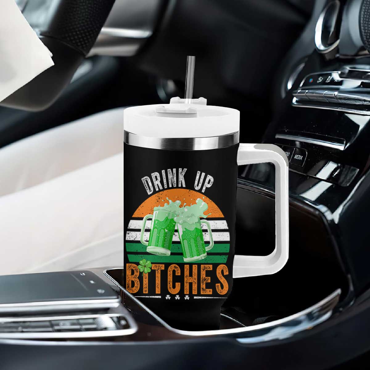 Funny St Patrick's Day Irish Beer Drinking Tumbler With Handle Drink Up Bitches Beer Mug TS11 Print Your Wear