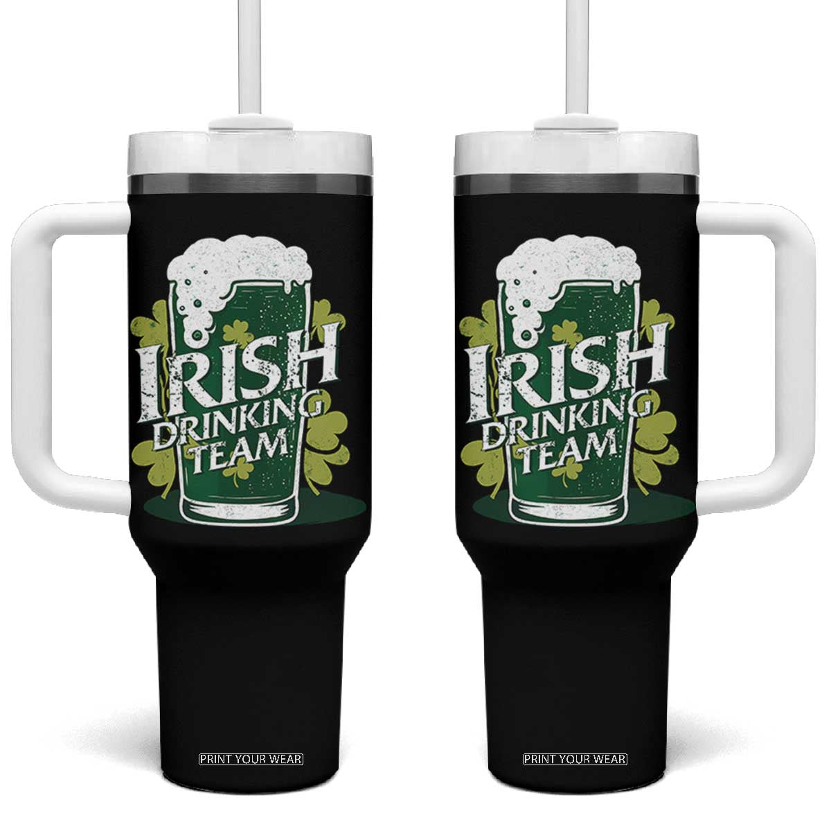 Funny St Patrick's Day Irish Beer Drinking Tumbler With Handle Irish Drinking Team Green Beer Shamrock TS11 One Size: 40 oz Black Print Your Wear