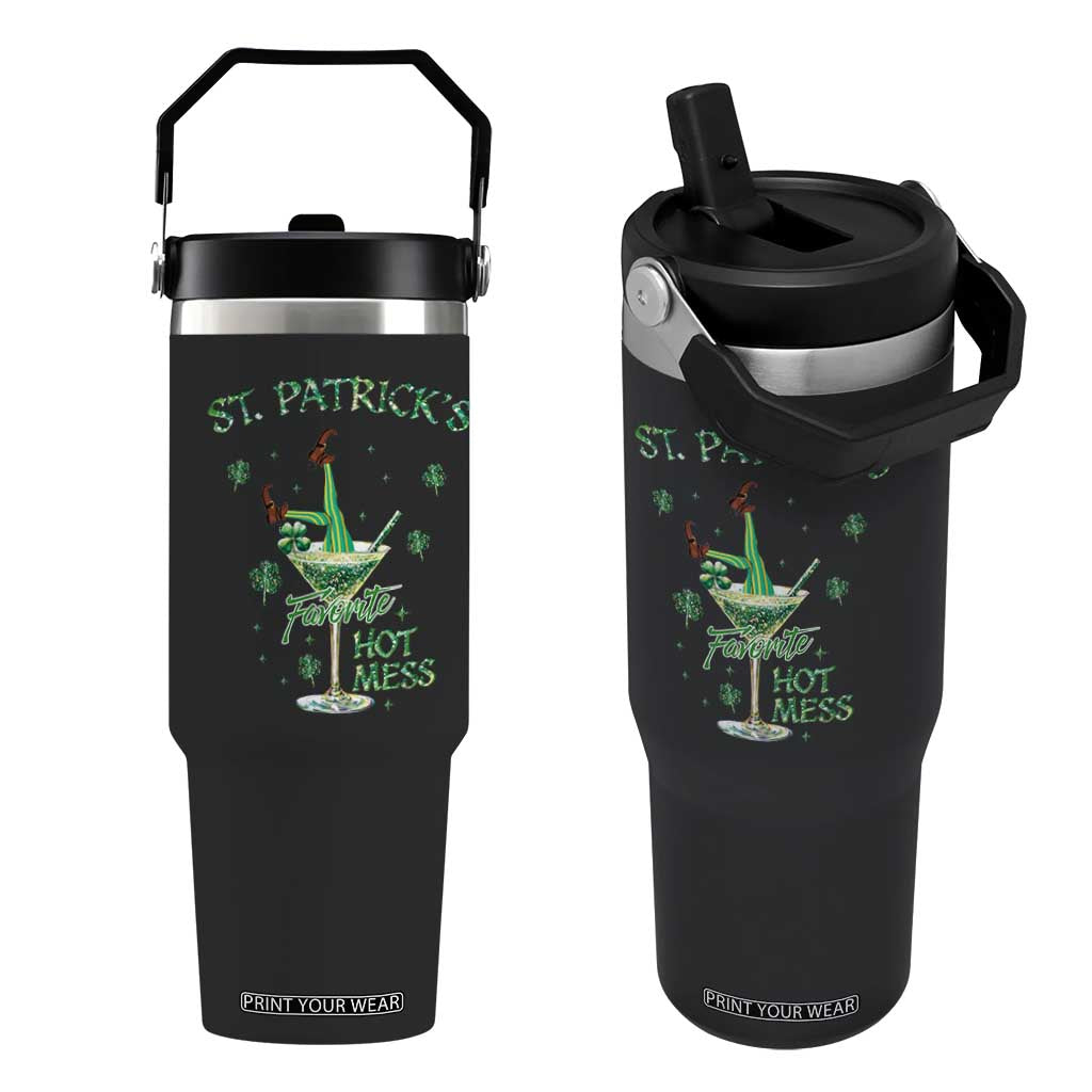 Funny St Patrick's Favorite Hot Mess Flip Straw Tumbler Drunk Leprechaun Cocktail TS11 One Size: 30 oz Black Print Your Wear