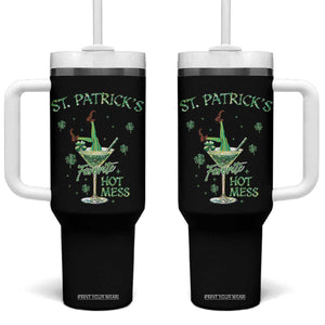 Funny St Patrick's Favorite Hot Mess Tumbler With Handle Drunk Leprechaun Cocktail TS11 One Size: 40 oz Black Print Your Wear