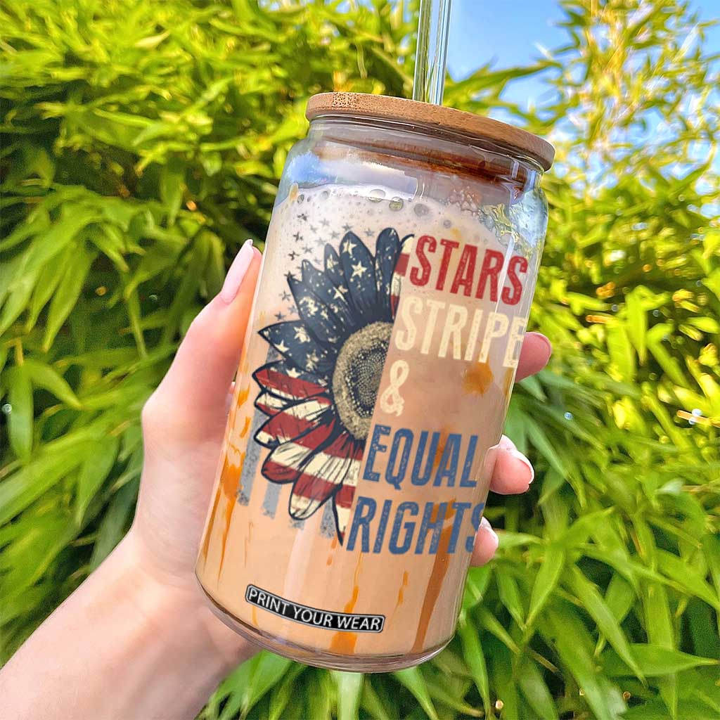 Funny Stars Stripes And Equal Rights Glass Can 4th Of July Women's Rights Sunflower TS11 Print Your Wear