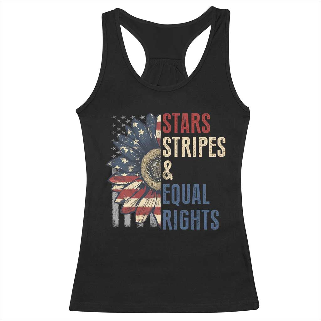 Funny Stars Stripes And Equal Rights Racerback Tank Top 4th Of July Women's Rights Sunflower TS11 Black Print Your Wear