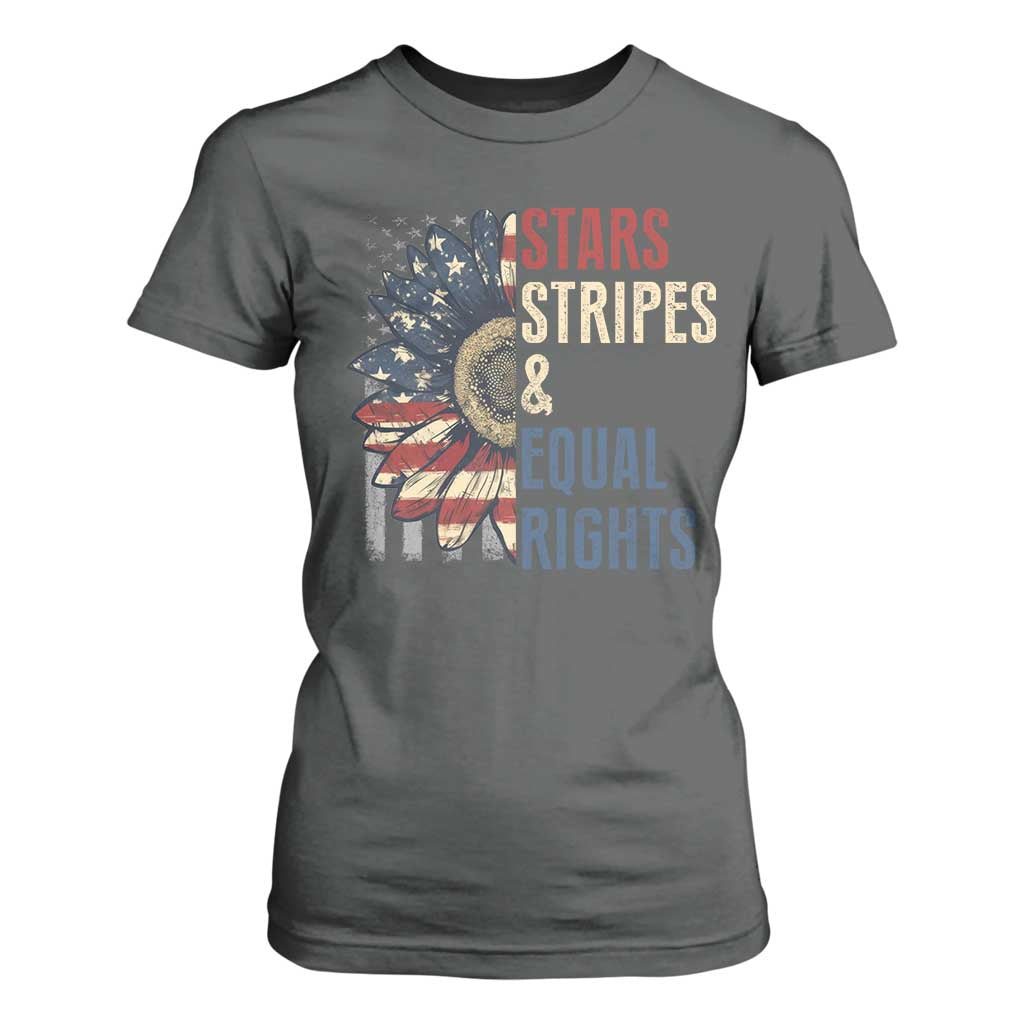 Funny Stars Stripes And Equal Rights T Shirt For Women 4th Of July Women's Rights Sunflower TS11 Dark Heather Print Your Wear