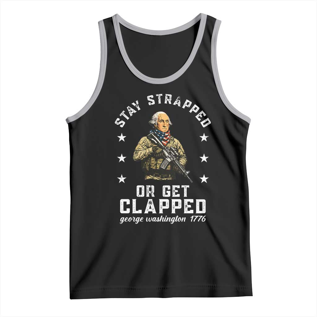 Funny Stay Trapped Or Get Clapped George Washington Tank Top 4th of July TS11 Black Athletic Heather Print Your Wear
