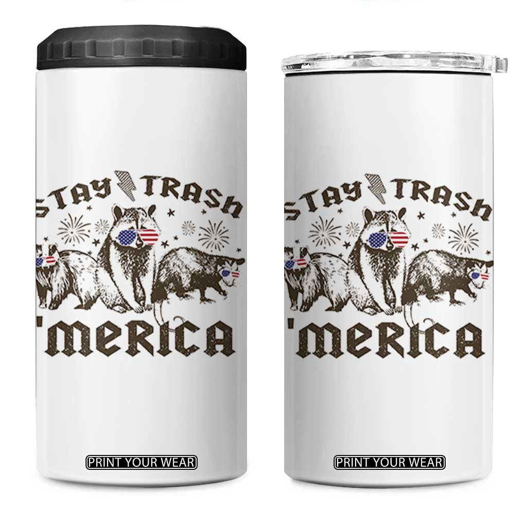 Funny Stay Trash Merica 4 in 1 Can Cooler Tumbler 4th Of July Racoon Opossum Badger TS11 One Size: 16 oz White Print Your Wear