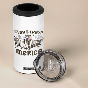 Funny Stay Trash Merica 4 in 1 Can Cooler Tumbler 4th Of July Racoon Opossum Badger TS11 Print Your Wear