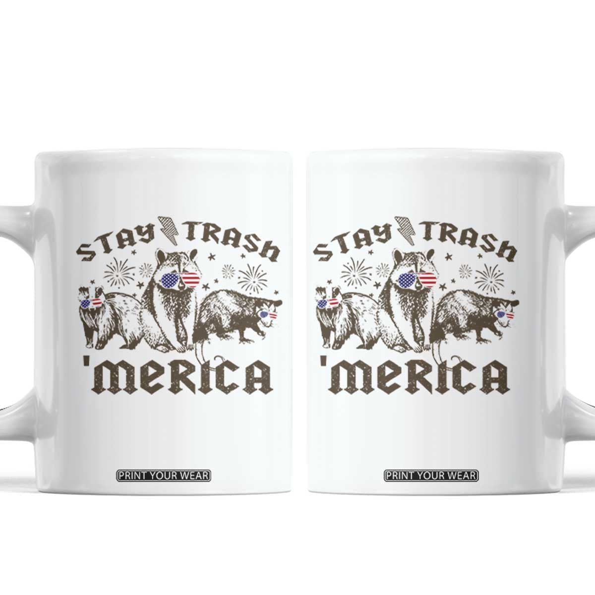 Funny Stay Trash Merica Coffee Mug 4th Of July Racoon Opossum Badger TS11 White Print Your Wear