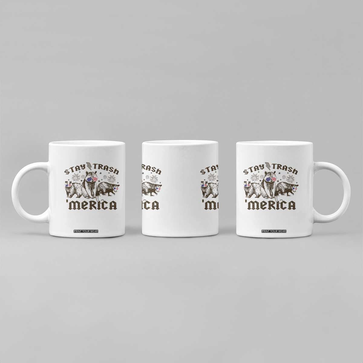 Funny Stay Trash Merica Coffee Mug 4th Of July Racoon Opossum Badger TS11 Print Your Wear