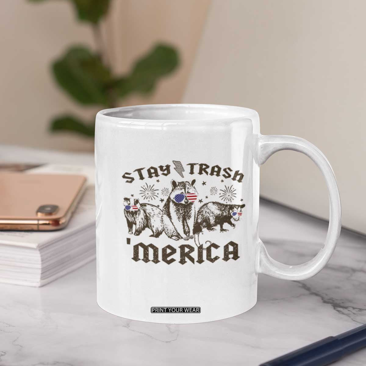 Funny Stay Trash Merica Coffee Mug 4th Of July Racoon Opossum Badger TS11 Print Your Wear