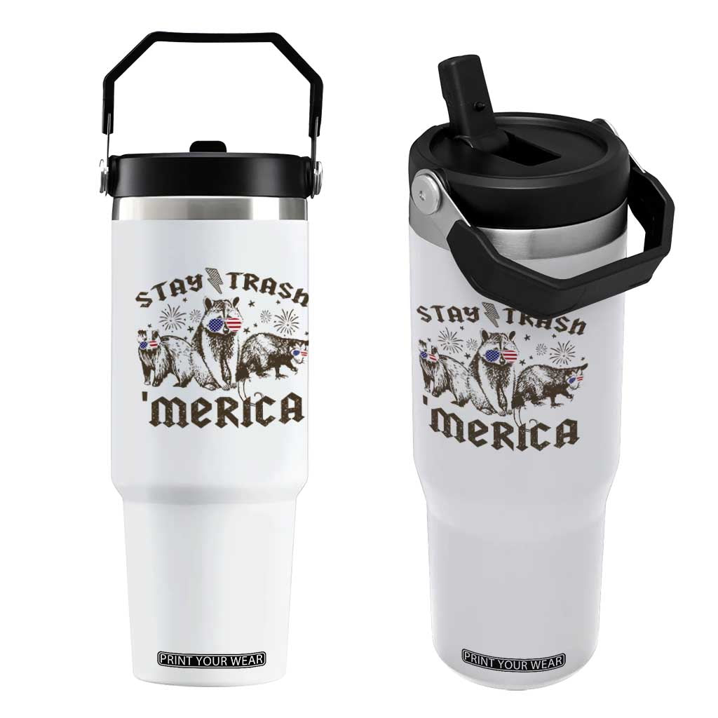 Funny Stay Trash Merica Flip Straw Tumbler 4th Of July Racoon Opossum Badger TS11 One Size: 30 oz White Print Your Wear