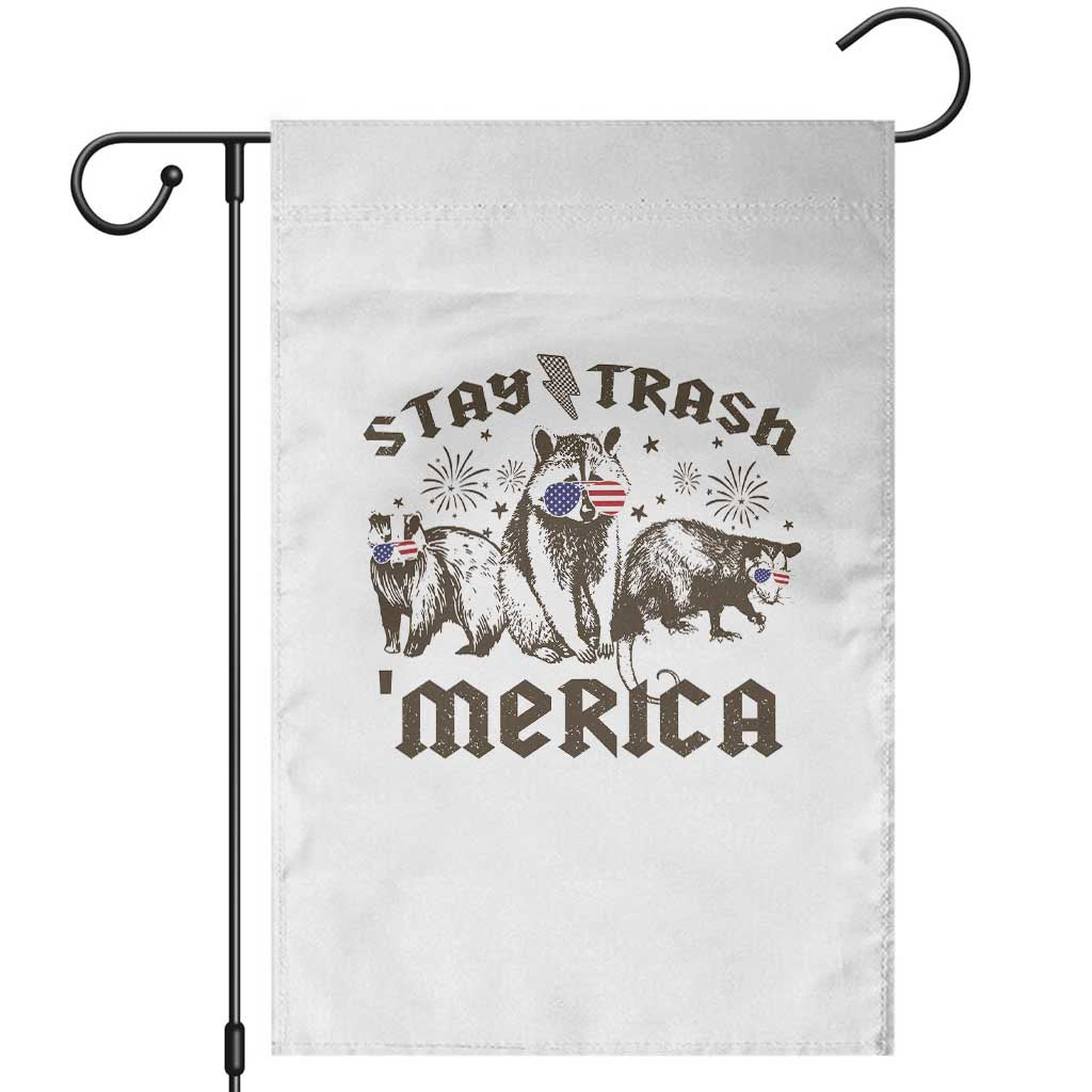 Funny Stay Trash Merica Garden Flag 4th Of July Racoon Opossum Badger TS11 White Print Your Wear
