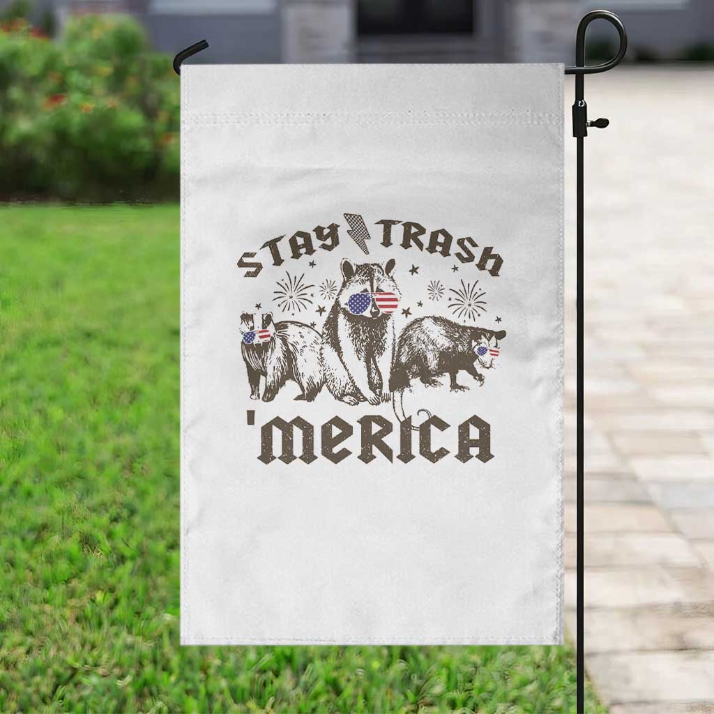 Funny Stay Trash Merica Garden Flag 4th Of July Racoon Opossum Badger TS11 Print Your Wear