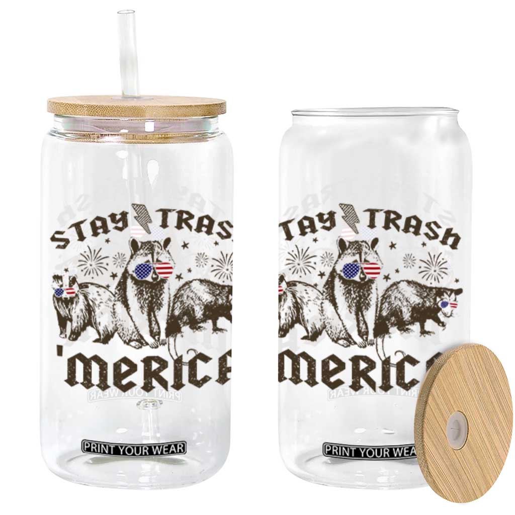 Funny Stay Trash Merica Glass Can 4th Of July Racoon Opossum Badger TS11 White Print Your Wear