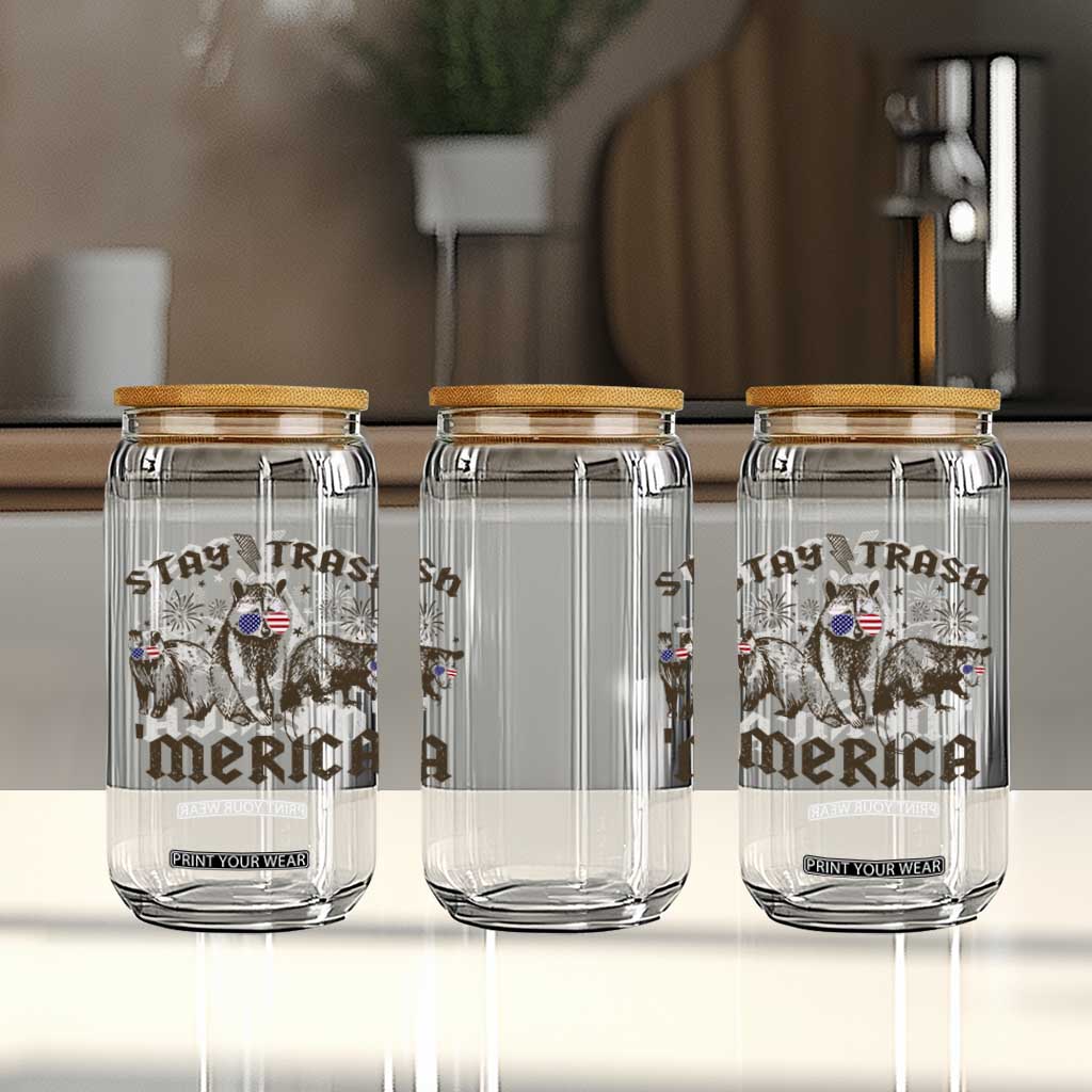 Funny Stay Trash Merica Glass Can 4th Of July Racoon Opossum Badger TS11 Print Your Wear