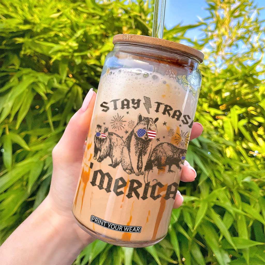 Funny Stay Trash Merica Glass Can 4th Of July Racoon Opossum Badger TS11 Print Your Wear