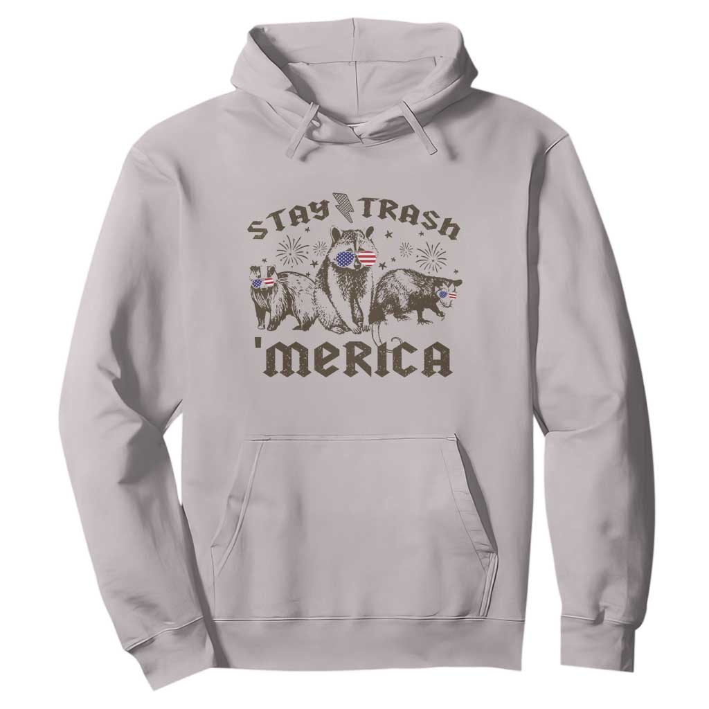 Funny Stay Trash Merica Hoodie 4th Of July Racoon Opossum Badger TS11 Ice Gray Print Your Wear
