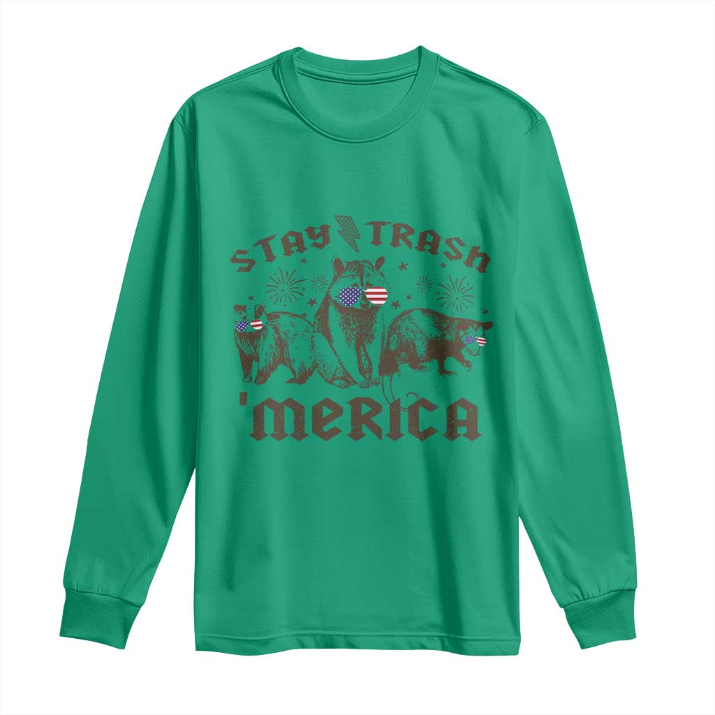 Funny Stay Trash Merica Long Sleeve Shirt 4th Of July Racoon Opossum Badger TS11 Irish Green Print Your Wear