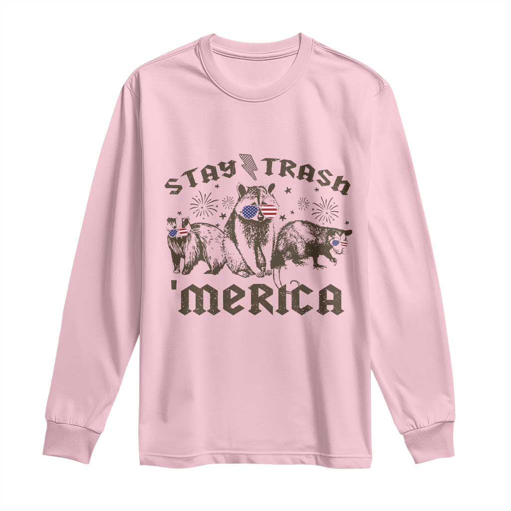 Funny Stay Trash Merica Long Sleeve Shirt 4th Of July Racoon Opossum Badger TS11 Light Pink Print Your Wear
