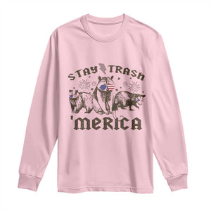 Funny Stay Trash Merica Long Sleeve Shirt 4th Of July Racoon Opossum Badger TS11 Light Pink Print Your Wear