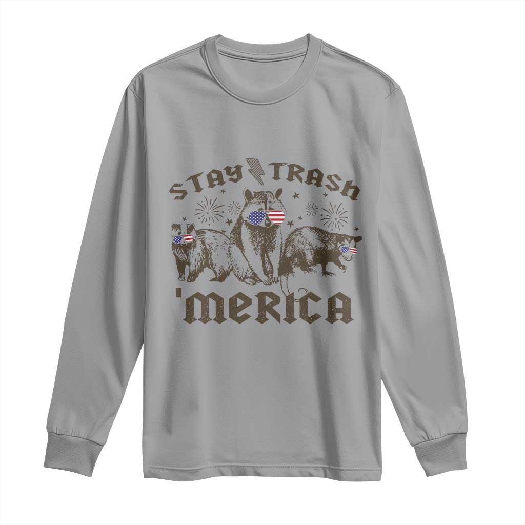 Funny Stay Trash Merica Long Sleeve Shirt 4th Of July Racoon Opossum Badger TS11 Sport Gray Print Your Wear