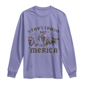 Funny Stay Trash Merica Long Sleeve Shirt 4th Of July Racoon Opossum Badger TS11 Violet Print Your Wear