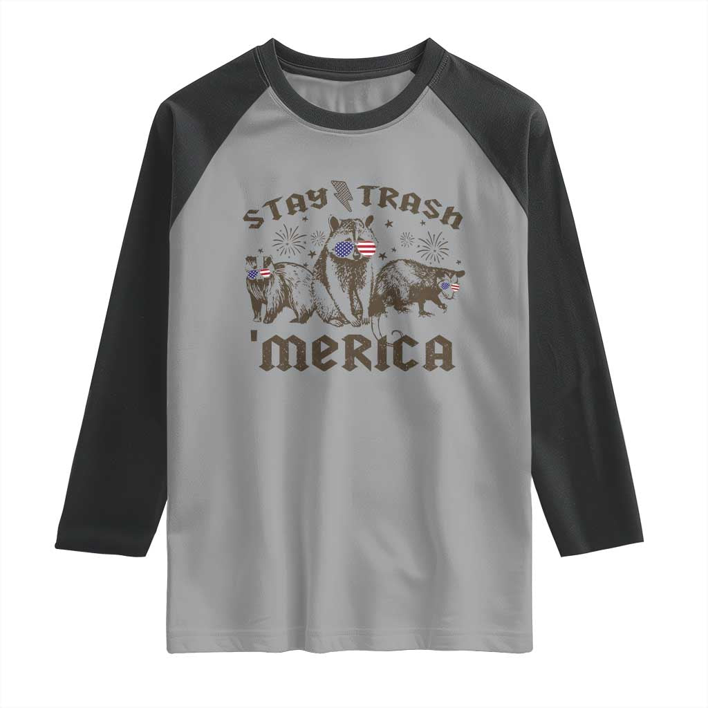 Funny Stay Trash Merica Raglan Shirt 4th Of July Racoon Opossum Badger TS11 Sport Gray Black Print Your Wear