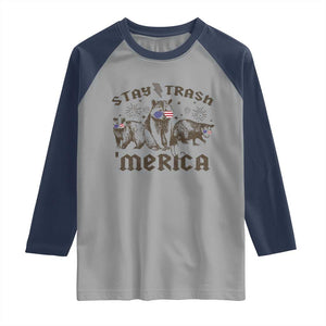 Funny Stay Trash Merica Raglan Shirt 4th Of July Racoon Opossum Badger TS11 Sport Gray Navy Print Your Wear