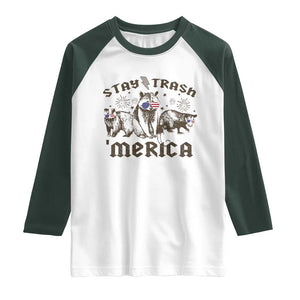 Funny Stay Trash Merica Raglan Shirt 4th Of July Racoon Opossum Badger TS11 White Dark Forest Green Print Your Wear