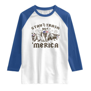 Funny Stay Trash Merica Raglan Shirt 4th Of July Racoon Opossum Badger TS11 White Royal Print Your Wear