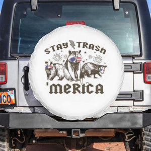 Funny Stay Trash Merica Spare Tire Cover 4th Of July Racoon Opossum Badger TS11 No hole White Print Your Wear