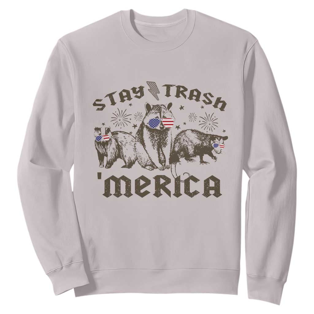Funny Stay Trash Merica Sweatshirt 4th Of July Racoon Opossum Badger TS11 Ice Gray Print Your Wear