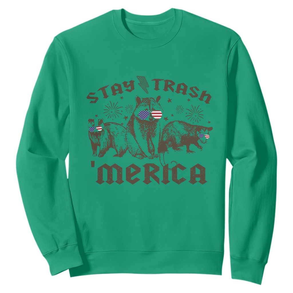 Funny Stay Trash Merica Sweatshirt 4th Of July Racoon Opossum Badger TS11 Irish Green Print Your Wear