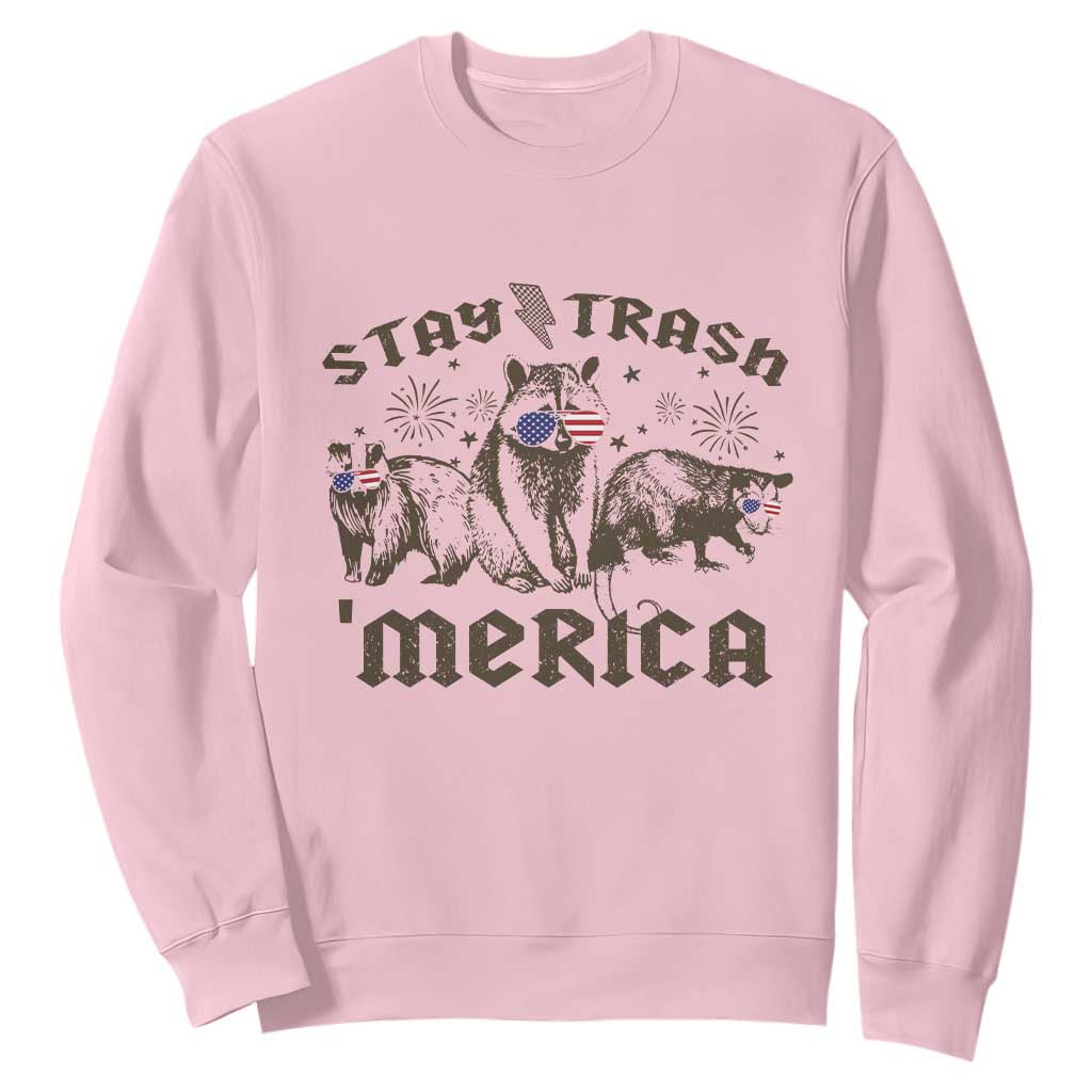 Funny Stay Trash Merica Sweatshirt 4th Of July Racoon Opossum Badger TS11 Light Pink Print Your Wear