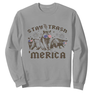 Funny Stay Trash Merica Sweatshirt 4th Of July Racoon Opossum Badger TS11 Sport Gray Print Your Wear