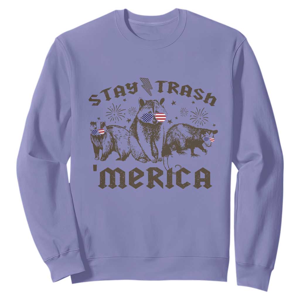 Funny Stay Trash Merica Sweatshirt 4th Of July Racoon Opossum Badger TS11 Violet Print Your Wear
