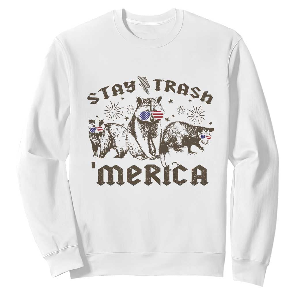 Funny Stay Trash Merica Sweatshirt 4th Of July Racoon Opossum Badger TS11 White Print Your Wear