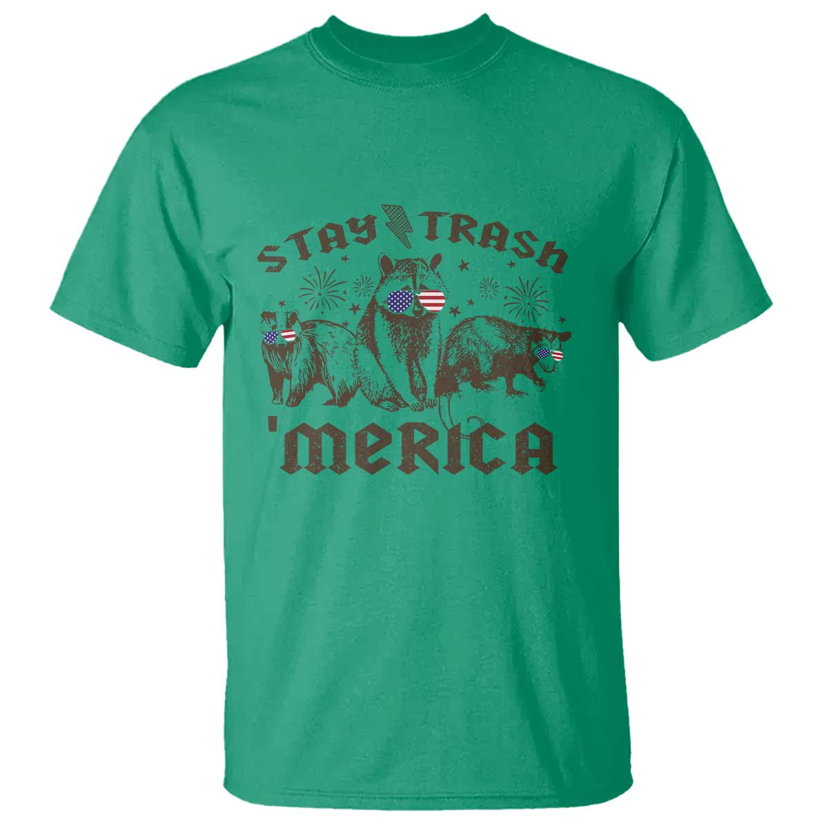 Funny Stay Trash Merica T Shirt 4th Of July Racoon Opossum Badger TS11 Irish Green Print Your Wear